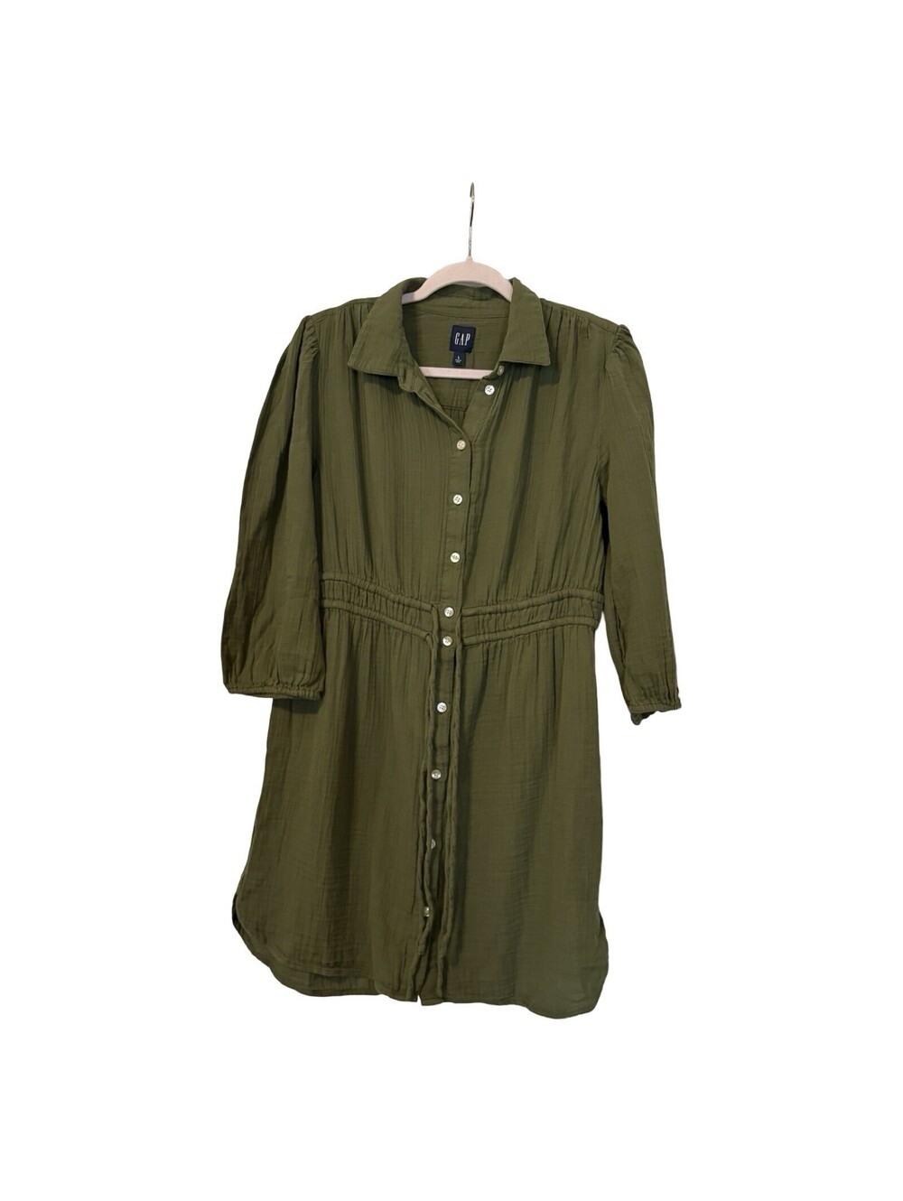 GAP Button-front Shirtdress Olive Green Large